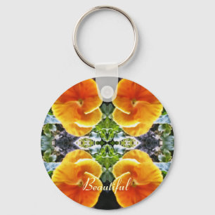 Porte-clés Naturel botanique de pensées oranges vibrantes