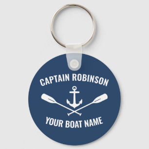 Porte-clés Nautical Anchor Oars Captain and Boat Name Blue