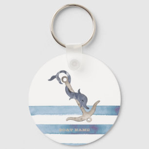 Porte-clés Nautical Boat Name,Anchor Dolphin Stripes 