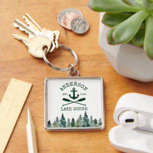 Porte-clés Nautical Lake House Family Name Anchor Oars Pines