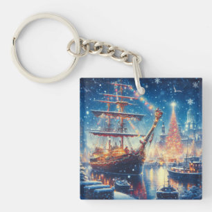 Porte-clés Navire amarré de Noël/hiver