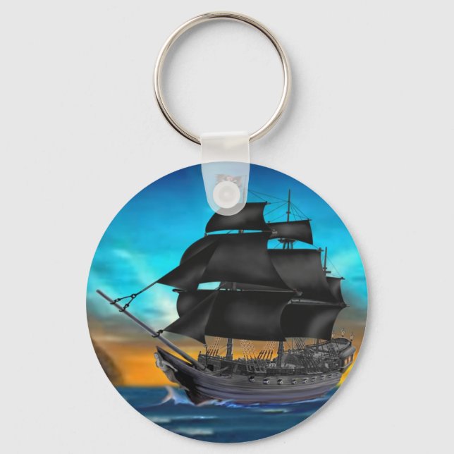 PORTE-CLÉS NAVIRE PIRATE AU COUCHER DU SOLEIL (Recto)