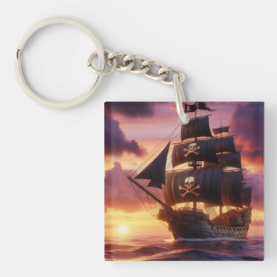 Porte-clés Navire pirate au lever/coucher du soleil