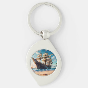 Porte-clés Navire pirate de plage tropicale