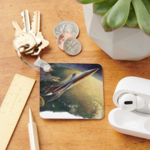 Porte-clés Navire spatial de science-fiction vintage Avion Te