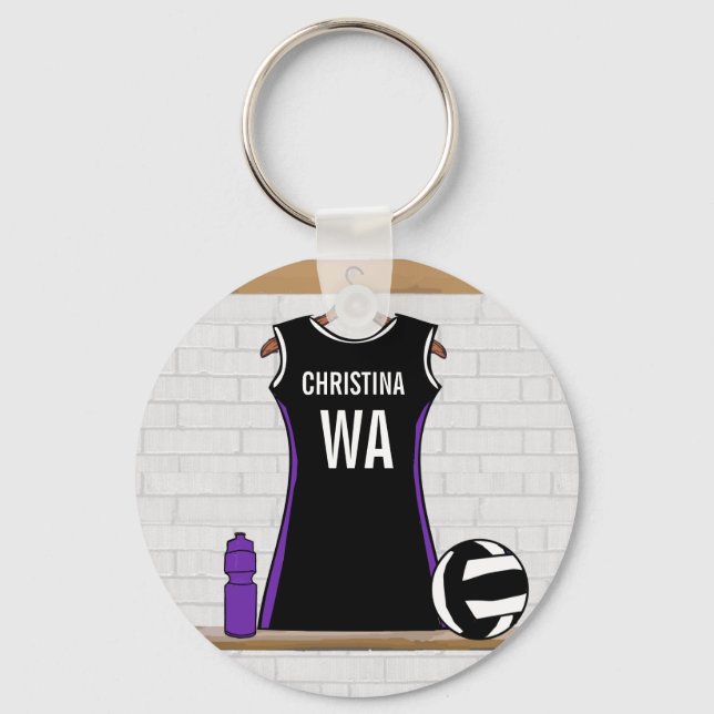 Porte-clés Netball personnalisé noir et blanc (Recto)