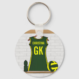 Porte-clés Netball personnalisé Uniforme Vert avec Jaune