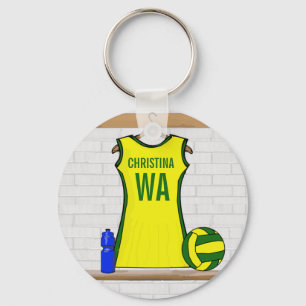 Porte-clés Netball uniforme jaune et vert