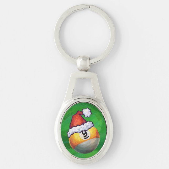 Porte-clés Neuf boule à Santa Hat sur Vert (Devant)