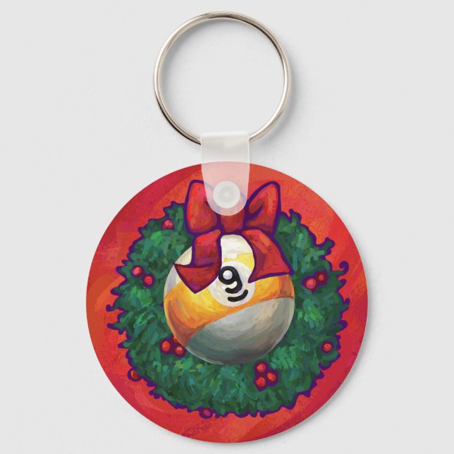 Porte-clés Neuf boules en couronne rouge pour Noël (Recto)