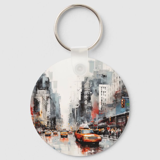 Porte-clés New York, paysage peint. (Recto)