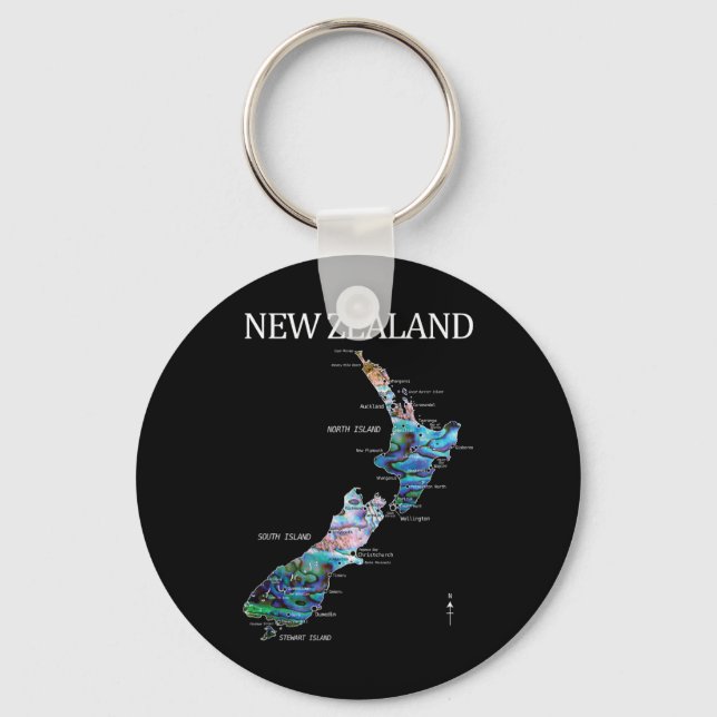 Porte-clés New Zealand Kiwi Detailed Map  (Recto)