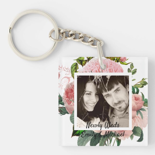 Porte-clés Newlywed Blush Pink Roses Botanical Floral (Devant)