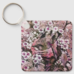 Porte-clés NID OISEAU, rose rouge blanc
