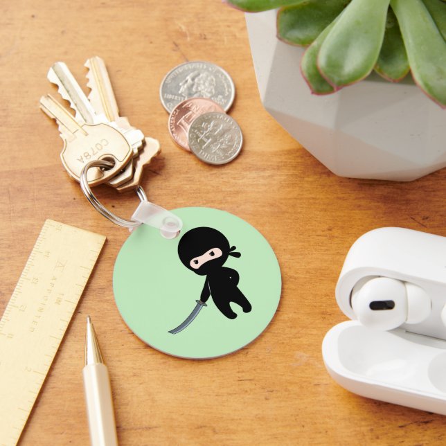 Porte-clés Ninja minuscule en colère sur vert (Bureau)
