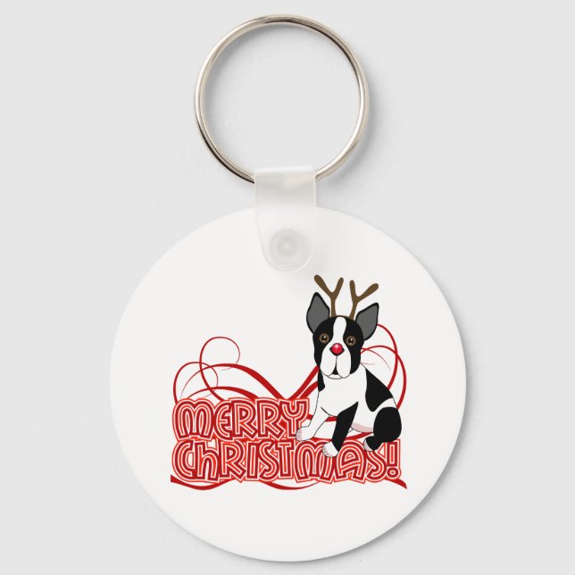 Porte-clés Noël Boston Terrier (Recto)