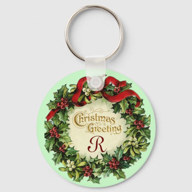PORTE-CLÉS NOËL COURONNE AVEC MISTLETOES ET BERRIES SAINES (Recto)