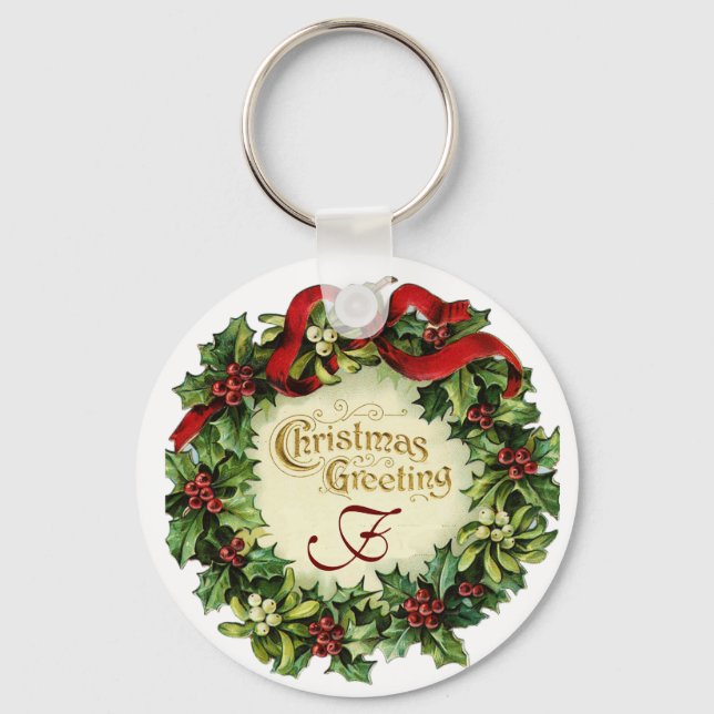 PORTE-CLÉS NOËL COURONNE AVEC MISTLETOES ET BERRIES SAINES (Recto)