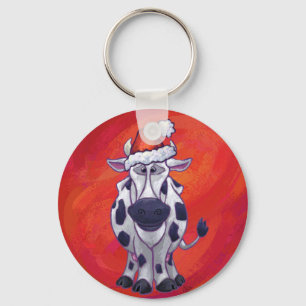 Porte-clés Noël de la vache sur rouge