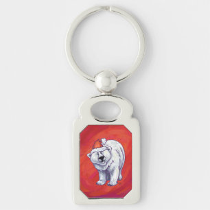 Porte-clés Noël de l'ours polaire sur le rouge