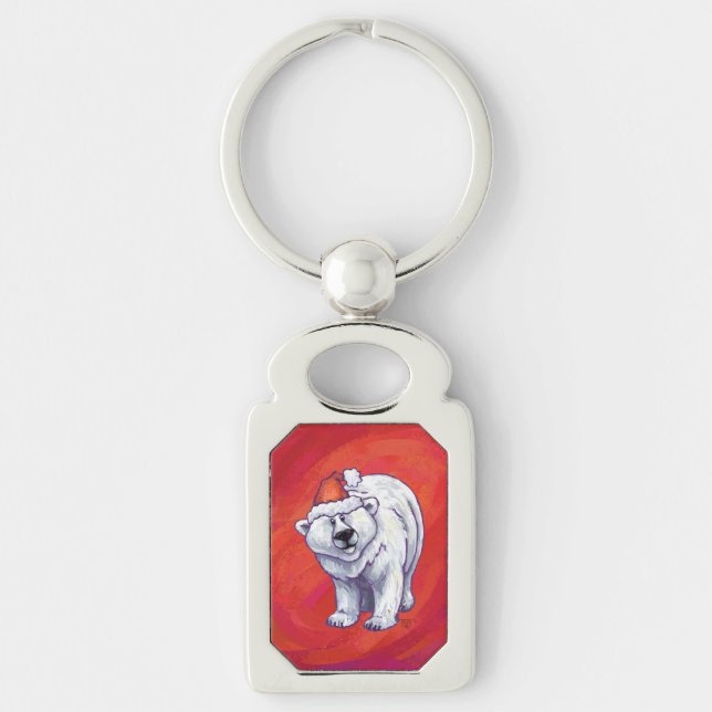 Porte-clés Noël de l'ours polaire sur le rouge (Devant)