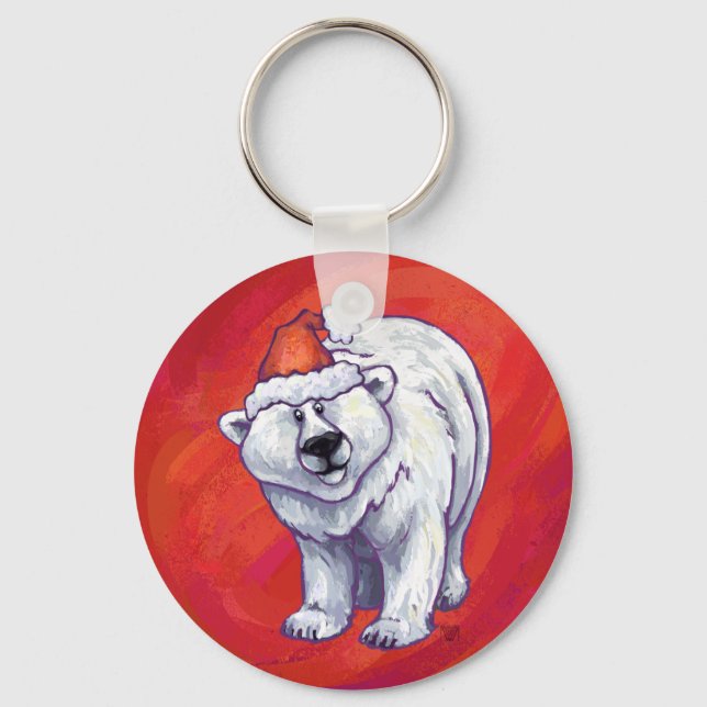 Porte-clés Noël de l'ours polaire sur le rouge (Recto)