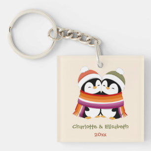 Porte-clés Noël de pingouins lesbiens personnalisés et cosy