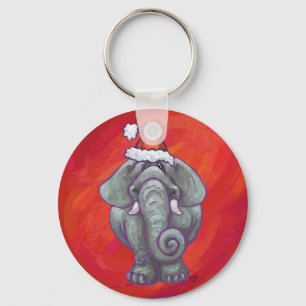 Porte-clés Noël des éléphants en rouge