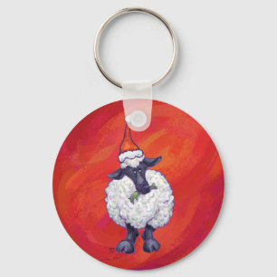 Porte-clés Noël des moutons sur rouge