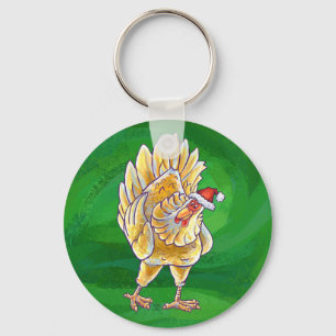 Porte-clés Noël Du Poulet Sur Vert