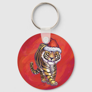 Porte-clés Noël du tigre en rouge