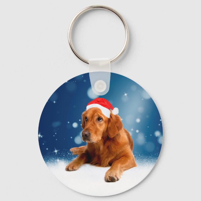 Porte-clés Noël Mignonne Golden Retriever Chien Santa Hat Nei (Recto)