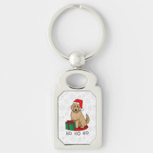 Porte-clés Noël Père Noël Goldendoodle (rouge or) Chien migno