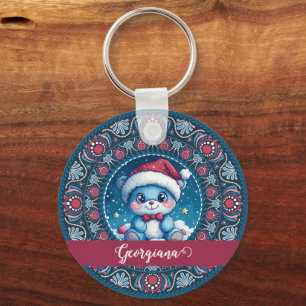 Porte-clés Noël personnalisé Kawaii Ours Dot Mandala