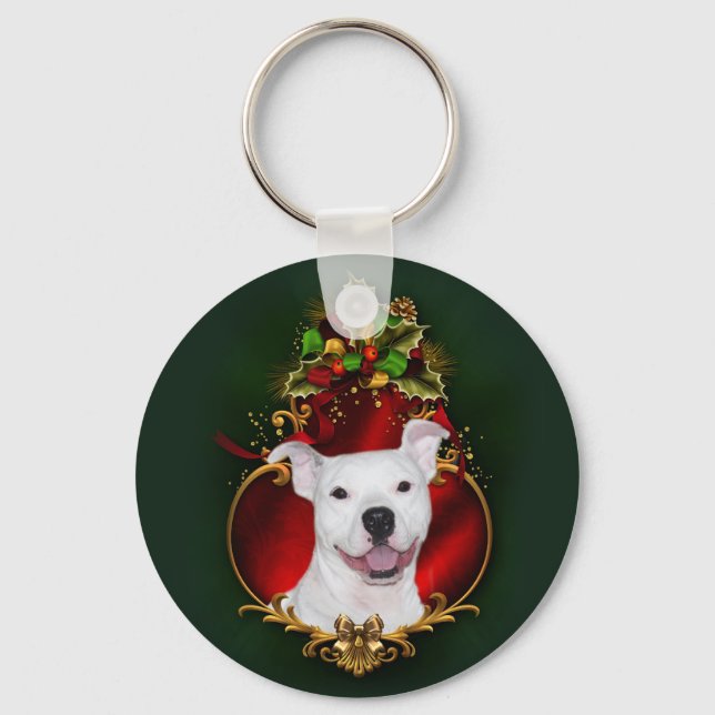 Porte-clés Noël pitbull blanc (Recto)