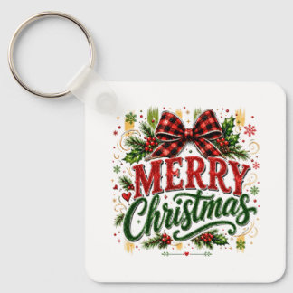 Porte-clés Noël ruban carreaux joyeux