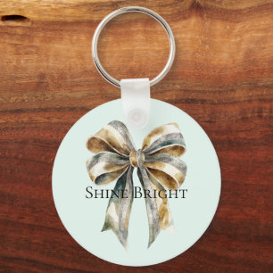 Porte-clés Noel Rustic Green Bow personnalisé