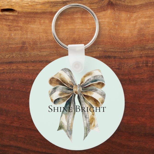 Porte-clés Noel Rustic Green Bow personnalisé (Recto)
