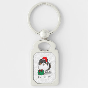 Porte-clés Noël Santa Hat Pomeranian (tri-couleur) mignonne
