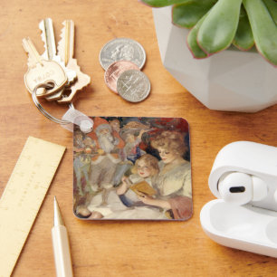 Porte-clés Noël vintage, mère lisant un conte du soir