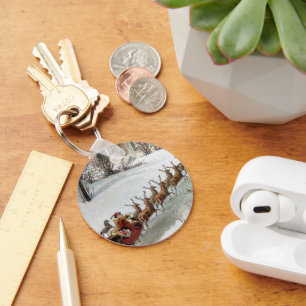 Porte-clés Noël vintage, Saint Nicolas avec rennes