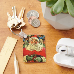 Porte-clés Noël Vintage Santa Claus à Sleigh avec jouets