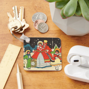 Porte-clés Noël vintage, une famille chantant des chants de N