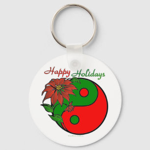 Porte-clés Noël Yin Yang Poinsettia