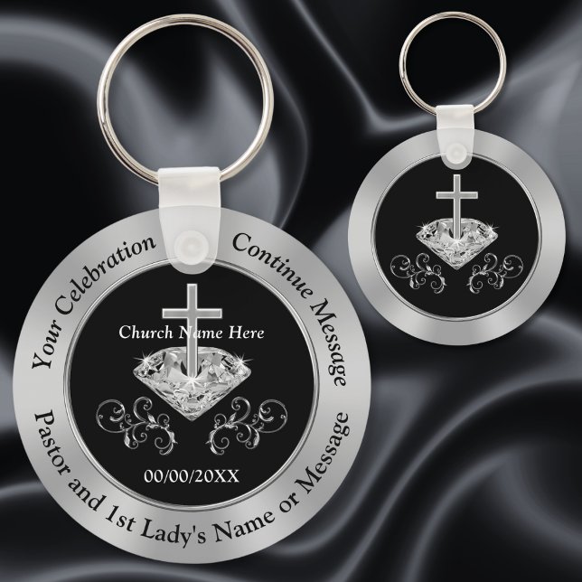 Porte-clés Noir, Argent, Fête De L'Eglise, N'Importe Quelle O (Black and Silver, Personalized Church Anniversary Favors. Pastor appreciation month ideas. )