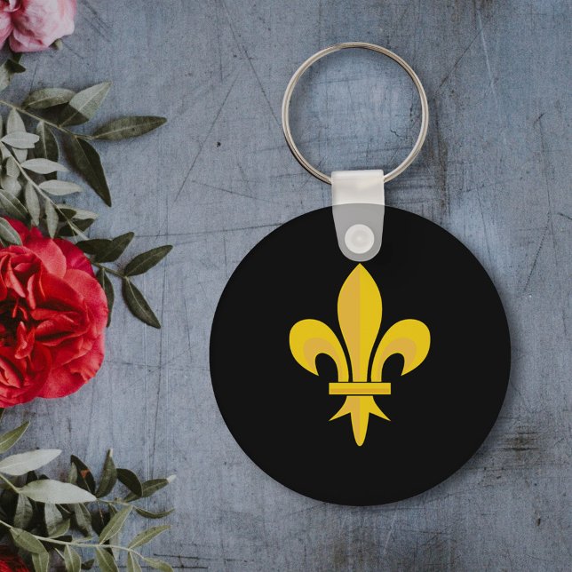 Porte-clés Noir avec Fleur de Lys Or (Fleur de Lis on Black Keychain)