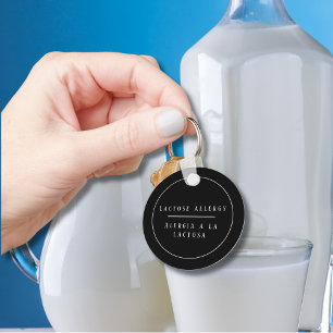 Porte-clés Noir & Blanc Bilingue Allergie Lactose