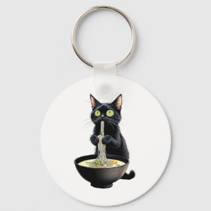Porte-clés Noir Chat Manger Ramen nouilles Japonais Nourritur