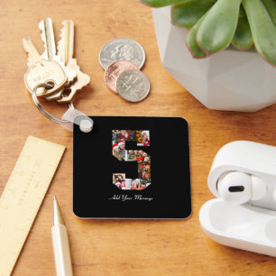 Porte-clés Noir et blanc Numéro 5 Photo Collage