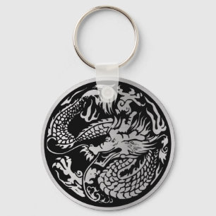 Porte-clés Noir et porte - clé chinois de dragon d'argent